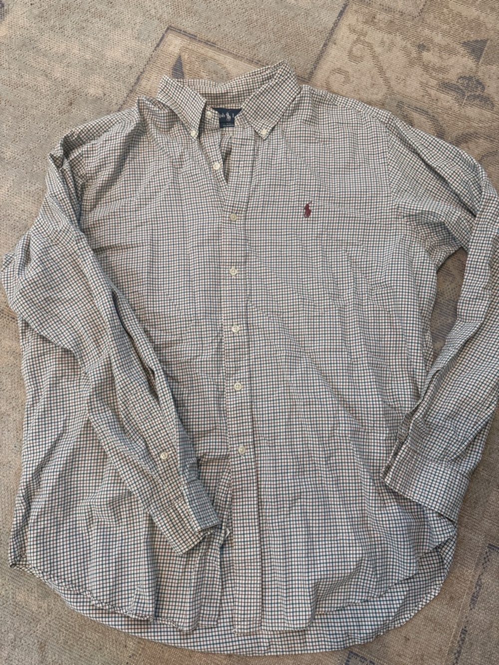 Ralph Lauren Men's Button-Down Check Shirt in White, Blue and Brown